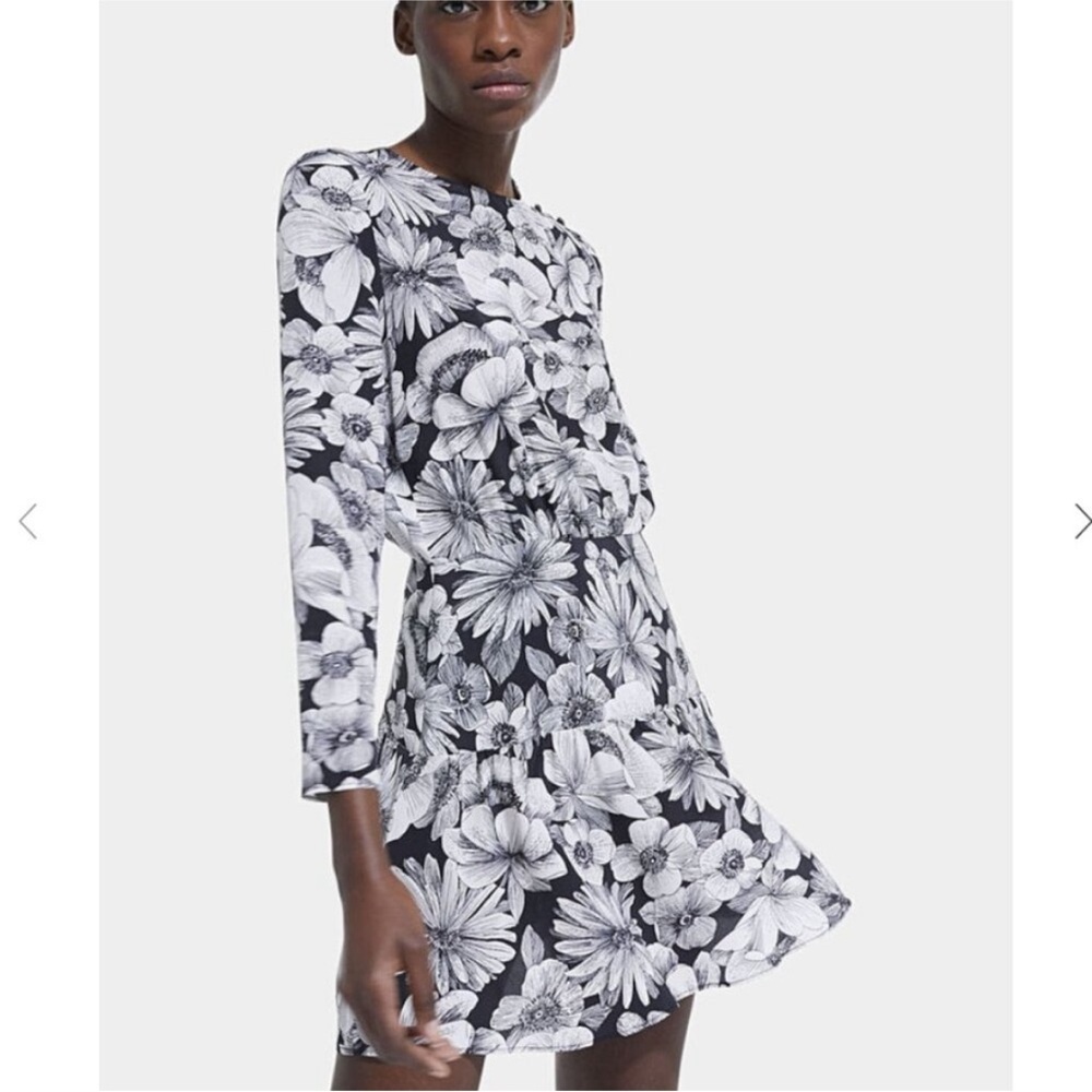 The Kooples Floral Long Sleeve Dress in black and white✨incredibly flattering.